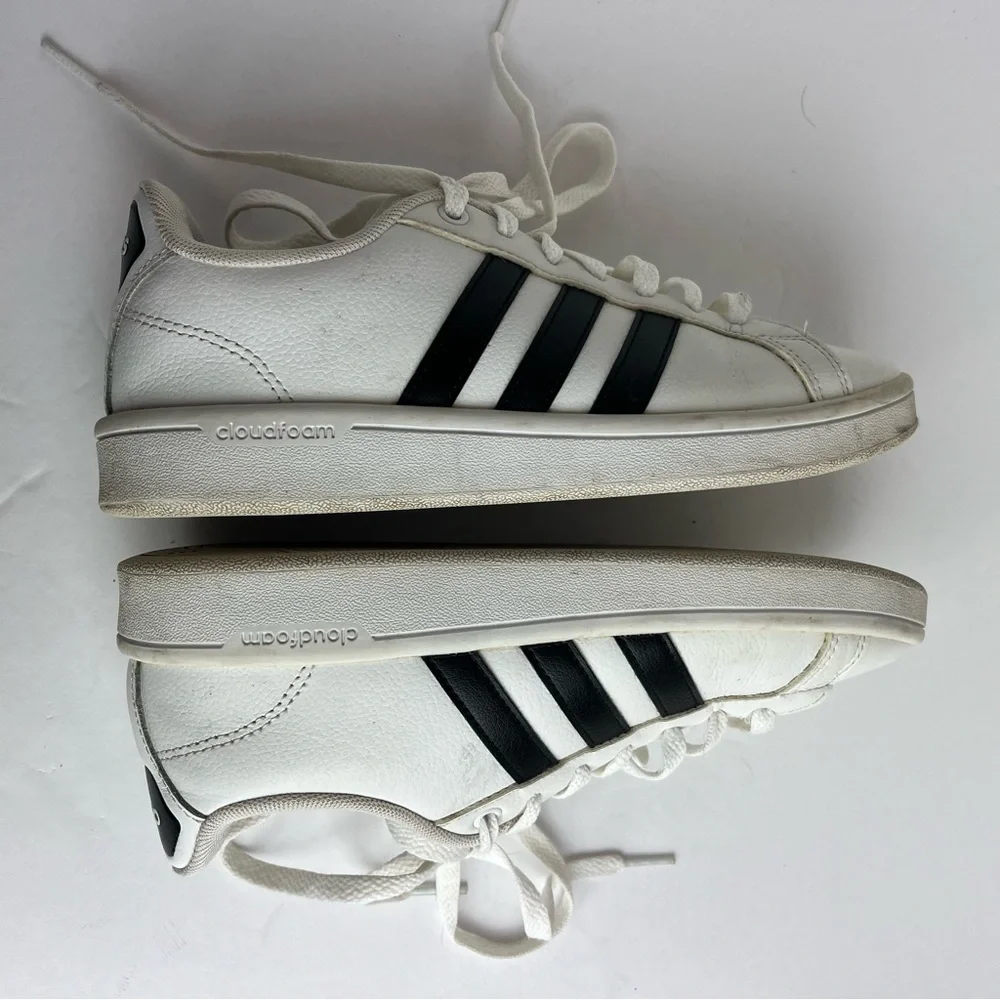 Adidas Neo Grand Court White Sneakers Size 6 Black Stripes Cloud Foam